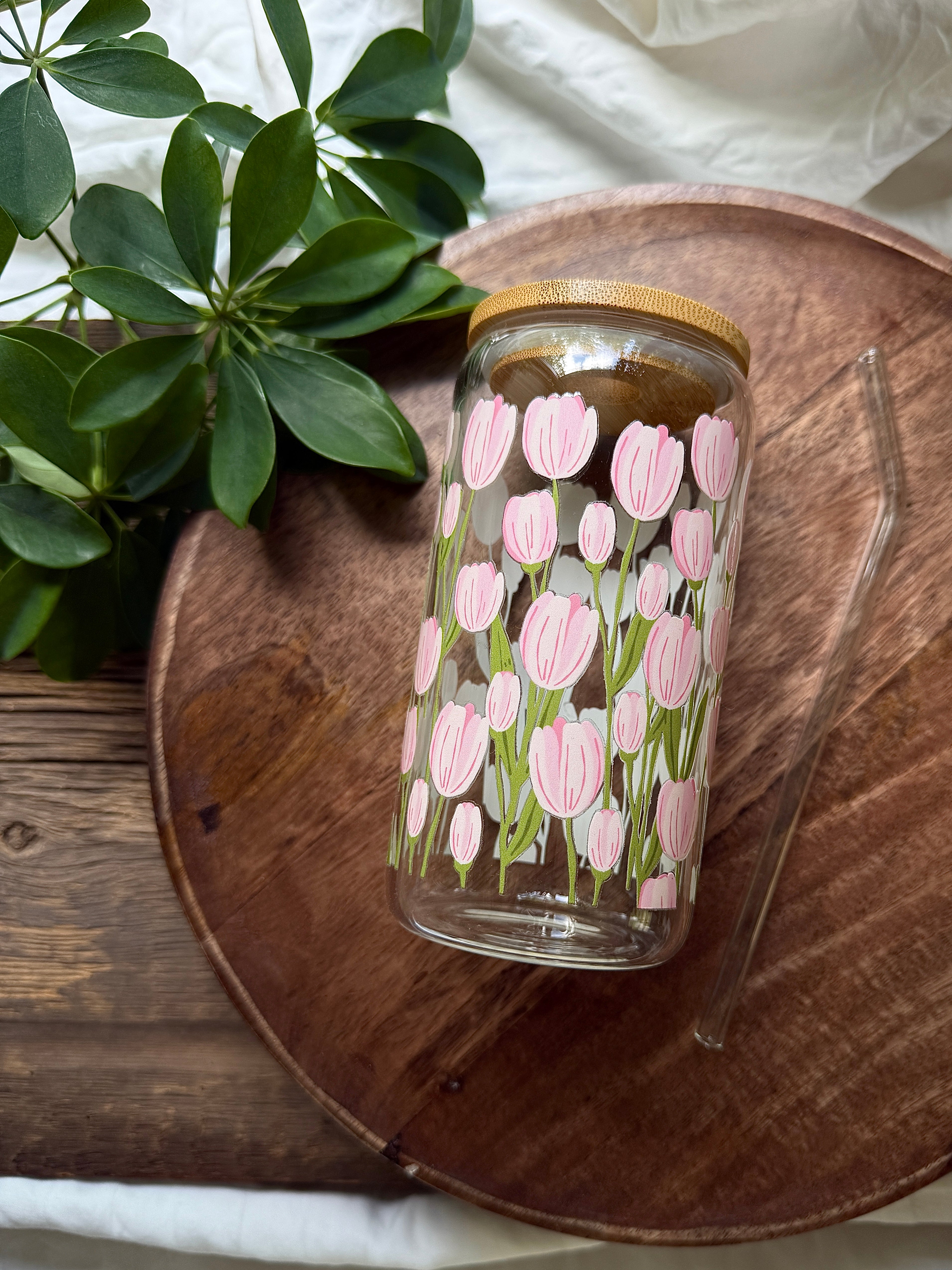 Glas med tryck - Tulpaner