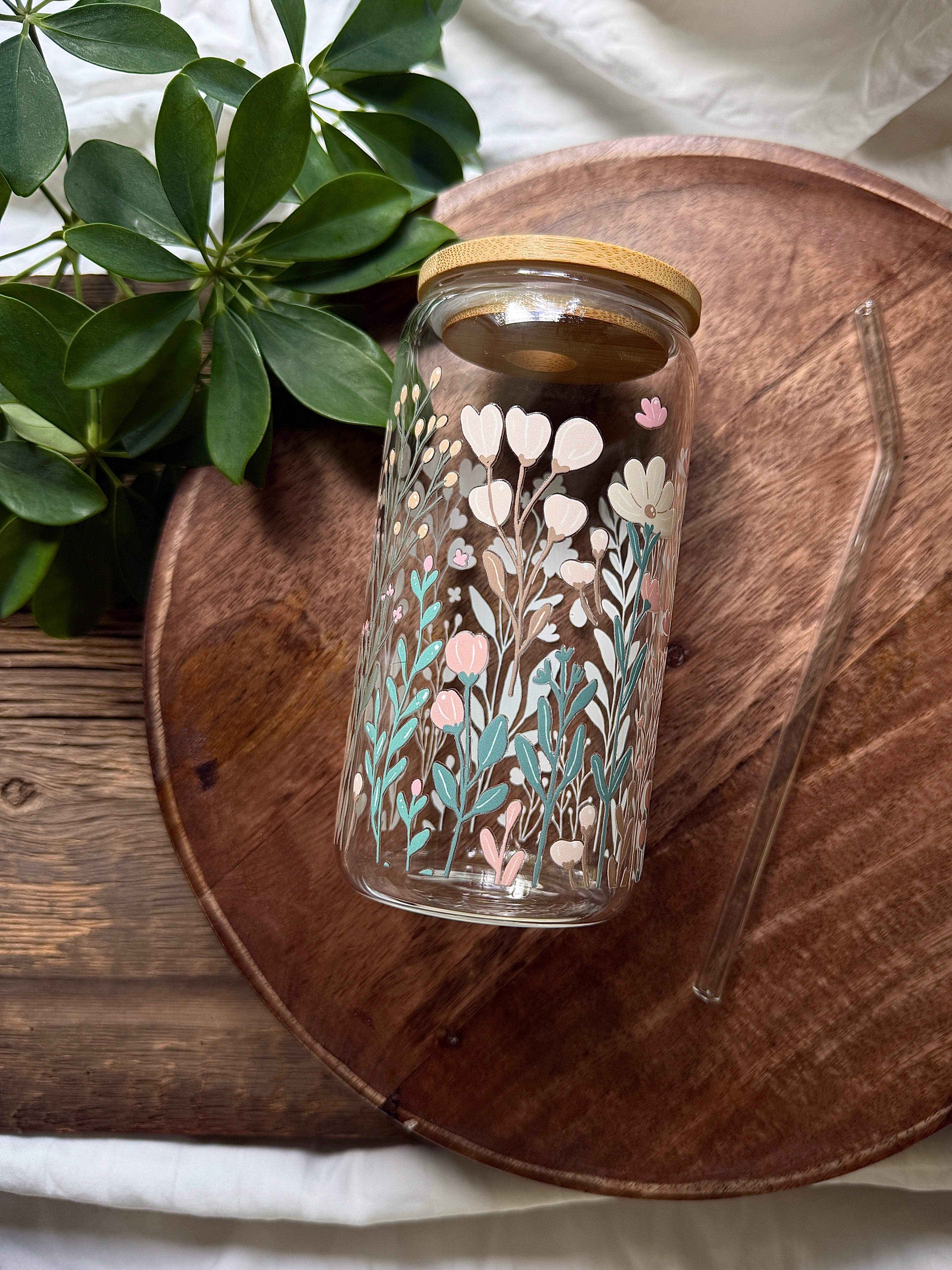 Glas med tryck - Blomsterängen